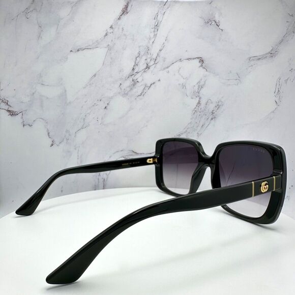 New Gucci Sunglasses Black Square Gold Interlocking GG Metal Logo Italy - Picture 15 of 16
